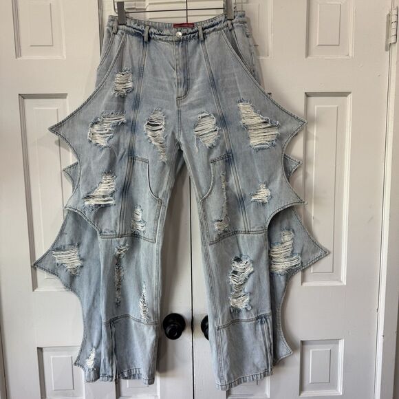 PCCVISION Japanese Dracula Denim Pants Jeans Distressed Grunge Goth Unisex Med - Picture 2 of 16